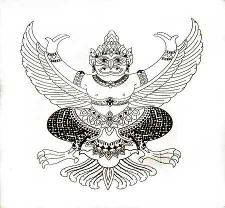Pattern Line of garuda on white backgroundの写真素材