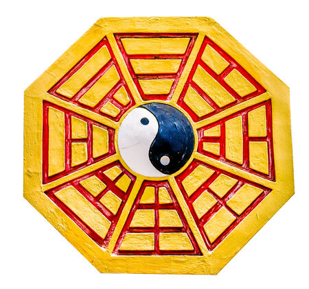 Yin yang sign isolated on white backgroundの写真素材