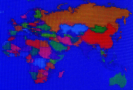 Colorful stripes on lcd screen of Europe and South east asia mapの写真素材