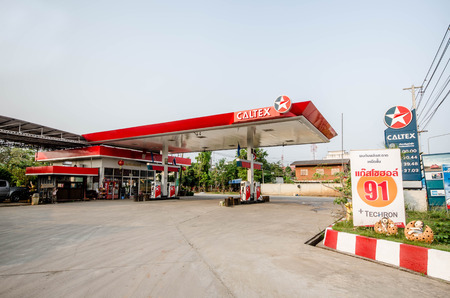 Sukhothai,THAILAND - March 30: Caltex Oil station on March 30,2013 in Sukhothai province, Thailand. Ready to service 24 hour.のeditorial素材