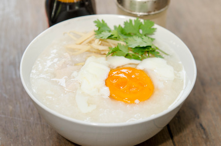 Congee of traditional food Chinese style with soft-boiled eggの写真素材