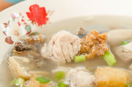 Closeup of pork brain soup in thailand