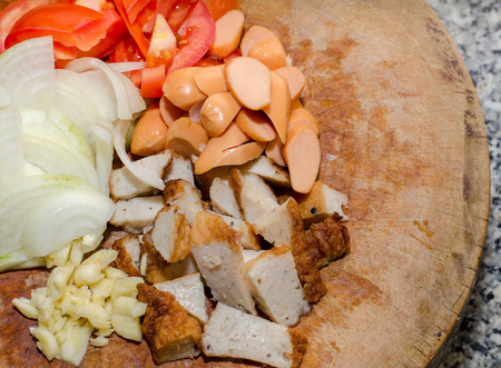 Ingredient on wooden chopping blockの写真素材