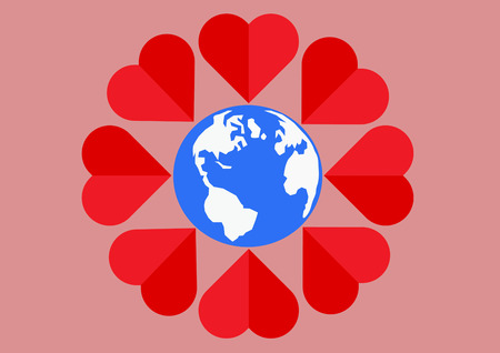 Red heart around the world mean of love all people.Vector illustrationの写真素材