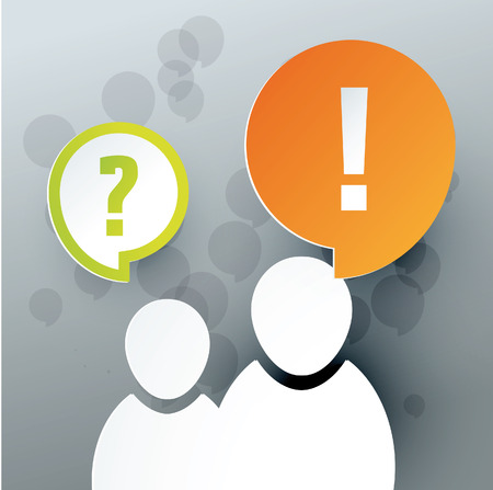icons of two adults with speech bubbles  Mark and question mark のイラスト素材