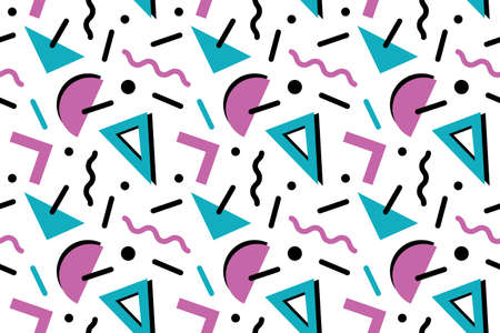 No one really knows the origin of this fun and eclectic 1980's pattern but everyone recognizes this distinct pattern of lines, dots, and simple geometric shapes.のイラスト素材