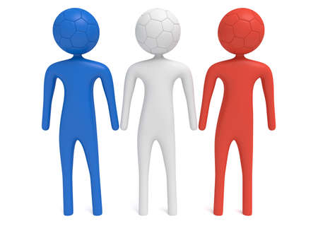 Soccer in France, 3d men with soccer ball heads, 3d illustrationの写真素材