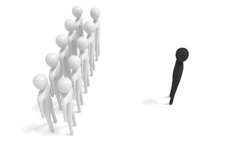 group of white 3d men with outsider, 3d illustrationの写真素材