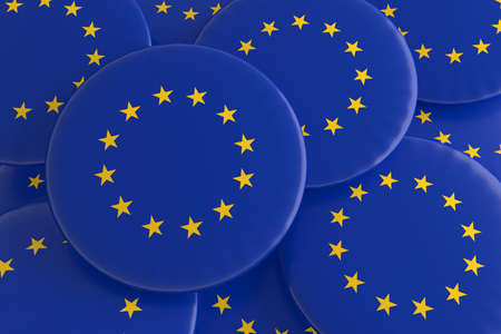 Pile of EU Badges, 3d illustrationの写真素材