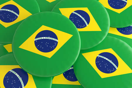 Pile of Brazil Flag Badges, 3d illustrationの写真素材