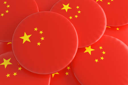 Pile of China Flag Badges, 3d illustrationの写真素材