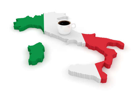 Italian Coffee: 3d Illustration Flag Map of Italy Isolated On White Backgroundの写真素材