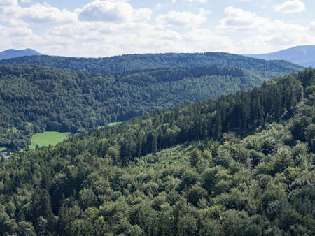 Beautiful hilly landscape with forest in Silesia, Polandの写真素材