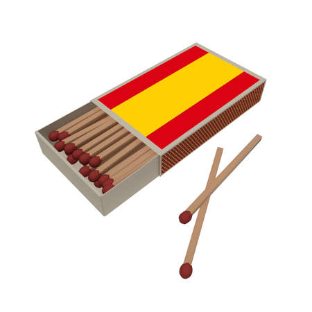 Spain Flag Matchbox With Matches Isolated On A White Background, 3d illustrationの写真素材