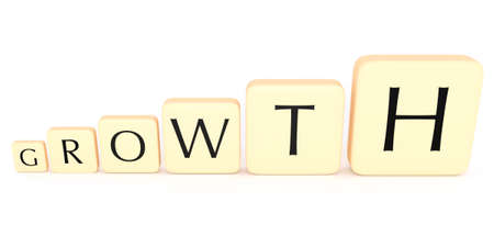 Growing Letter Tiles Forming The Word Growth, 3d illustrationの写真素材