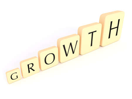 Growing Letter Tiles Forming The Word Growth, 3d illustrationの写真素材