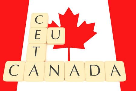 Letter Tiles: CETA, EU, Canada With Canadian Flag, 3d illustrationの写真素材
