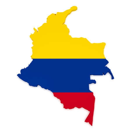 3d Illustration of Colombia Map With Colombian Flag Isolated On White Backgroundの写真素材