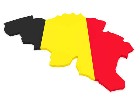 3d Illustration of Belgium Map With Belgian Flag Isolated On White Backgroundの写真素材