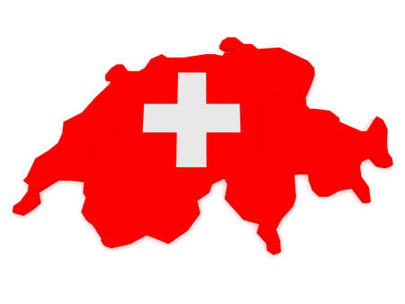 3d Illustration of Switzerland Map With Swiss Flag Isolated On White Backgroundの写真素材