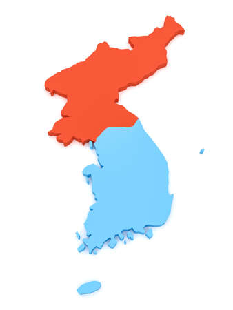 3d Illustration of North Korea And South Korea Map Isolated On White Backgroundの写真素材