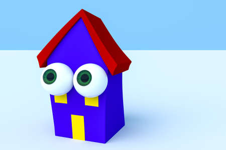 Cartoon House With Big Eyes, 3d illustrationの写真素材