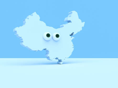 Cartoon Country Map China With Big Eyes, 3d illustrationの写真素材