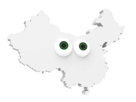 Cartoon Country Map China With Big Eyes Isolated White Background, 3d illustrationの写真素材
