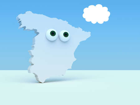 Cartoon Country Map Spain With Big Eyes, 3d illustrationの写真素材