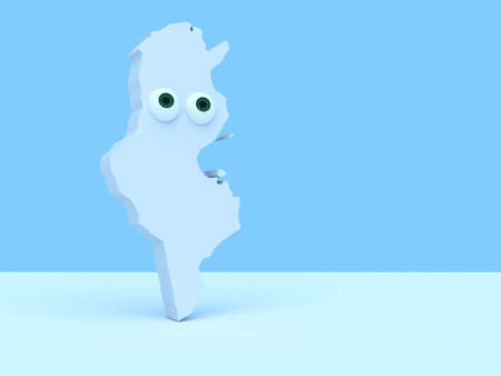 Cartoon Country Map Tunisia With Big Eyes, 3d illustrationの写真素材