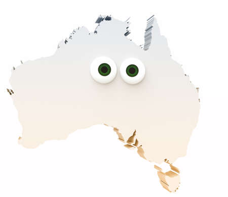 Cartoon Country Map Australia With Big Eyes Isolated On White Background, 3d illustrationの写真素材