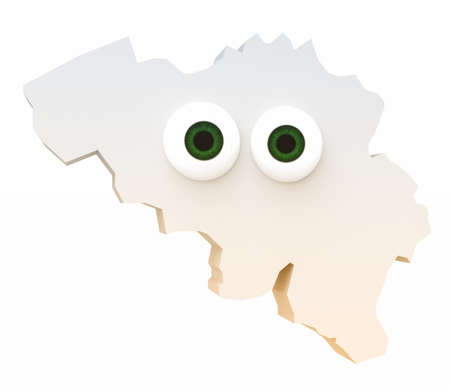 Cartoon Country Map Belgium With Big Eyes Isolated On White Background, 3d illustrationの写真素材