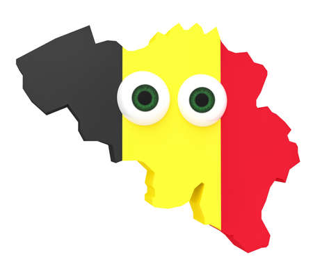 Cartoon Belgian Flag Map Belgium With Big Eyes Isolated On White Background, 3d illustrationの写真素材