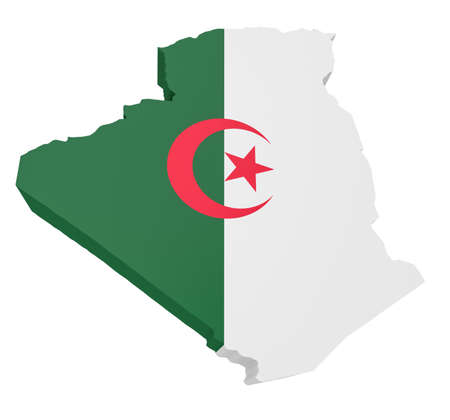 3d Illustration of Algeria Map With Algerian Flag Isolated On White Backgroundの写真素材