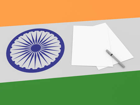 Blank Sheets of Paper Note On India Flag, 3d illustration