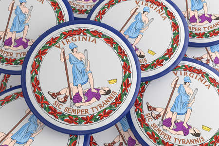 US State Buttons: Pile of Virginia Flag Badges, 3d illustrationの写真素材