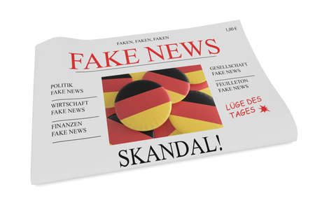 Fake News Germany Concept: Newspaper Front Page, 3d illustration on white backgroundの写真素材