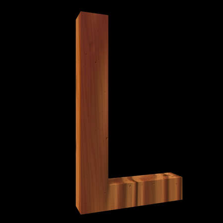 Natural Wooden Letter L, isolated on Black, 3d illustrationの写真素材