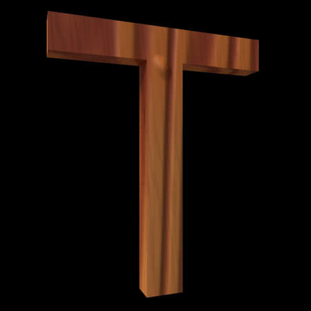 Natural Wooden Letter T, isolated on Black, 3d illustrationの写真素材
