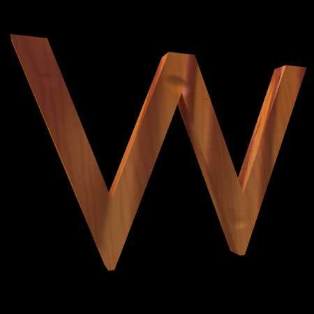 Natural Wooden Letter W, isolated on Black, 3d illustrationの写真素材