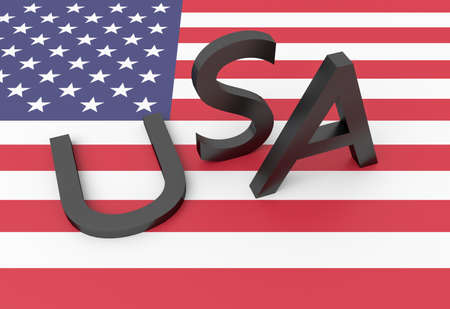 Divided America News Concept: Letters USA With U For United Lying On Stars And Stripes US Flag, 3d illustrationの写真素材