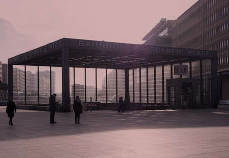 BERLIN, GERMANY - JANUARY 29, 2017: Tourists At Potsdamer Platz Metro Station, Berlin, black and whiteのeditorial素材