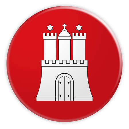 German Politics News Concept: Hamburg Flag Button, 3d illustration on white backgroundの写真素材