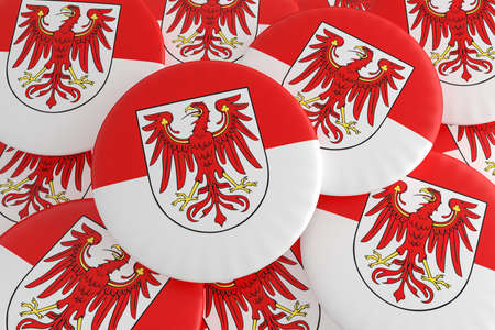 German States Badges: Pile of Brandenburg Flag Buttons, 3d illustrationの写真素材