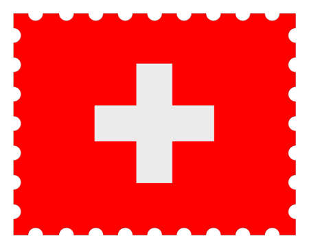 Switzerland Flag Postage Stamp, 3d illustration on white backgroundの写真素材