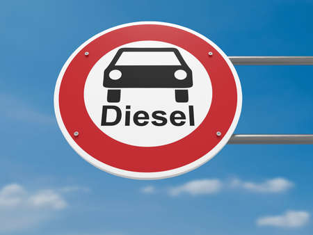 German Traffic Sign Environmental Protection Concept: Diesel Cars Prohibited  Driving Ban, 3d illustrationの写真素材