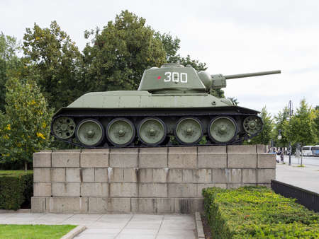 BERLIN, GERMANY - SEPTEMBER 11, 2017: T-34 Tank At The Soviet War Memorial In Berlin, Tiergarten