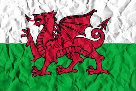 Wales Crisis Concept: Crumpled Paper Welsh Flagの写真素材