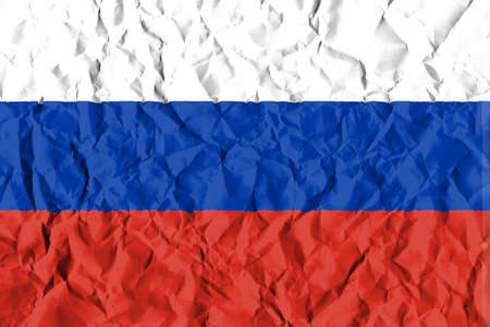 Russia Crisis Concept: Crumpled Paper Russian Flagの写真素材