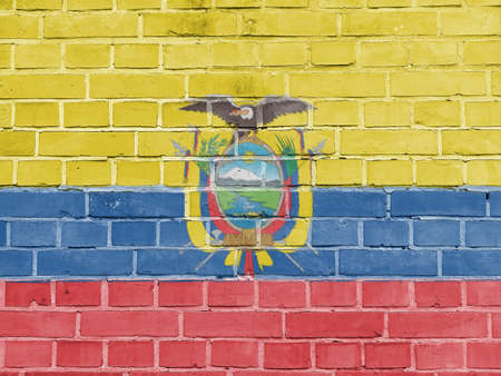 Ecuador Politics Concept: Ecuadorian Flag Wall Background Textureの写真素材